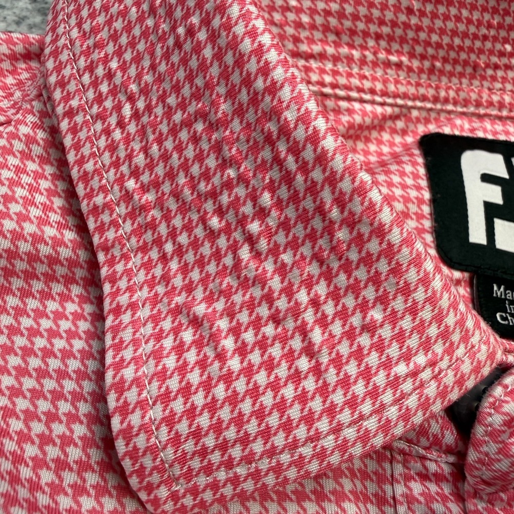 FootJoy Polo Shirt Mens Large Pink Houndstooth Geometric Golf Performance Travel - Picture 4 of 11
